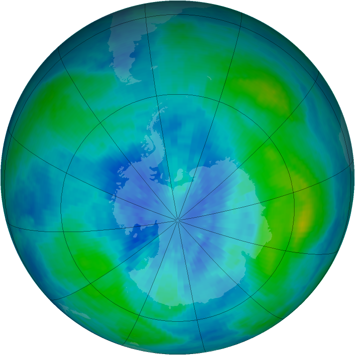 Antarctic ozone map for 20 March 2002